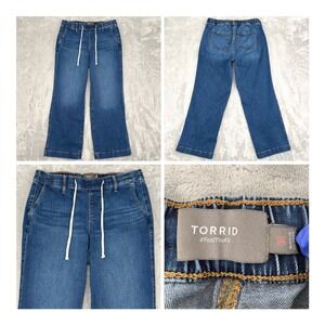 Torrid Jeans Womens 0R (32x28.5) Blue Wide Leg Pull On Drawstring Relaxed Fit